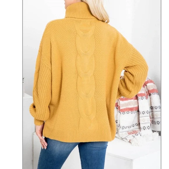 NWT Mustard Cableknit Turtleneck Sweater - Picture 5 of 14